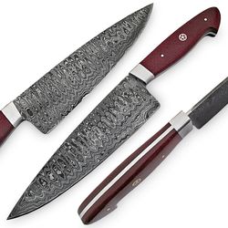 damascus knives custom handmade-13" inches red micarta handle chef kitchen knife