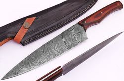 damascus knives custom handmade-13" inches red micarta handle chef&kitchen knife