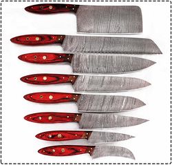damascus blade 8 pc's kitchen/chef knives set with roll bag