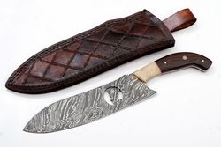 damascus knives custom handmade-15" inches wood & bone handle chef kitchen knife