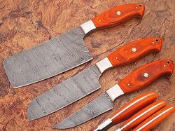 custom handmade damascus steel blade 3 pcs. chef/kitchen knives set