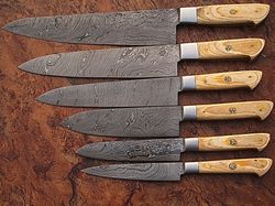 6 pc's beautiful custom hand made damascus steel chef knife set
