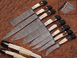custom handmade damascus steel chef&kitchen knives set 8 pcs