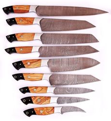 beautiful damascus steel kitchen chef knives kit lot of 10 chef kitchen knives