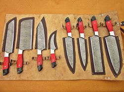 custom handmade damascus steel kitchen knives set 8 pcs