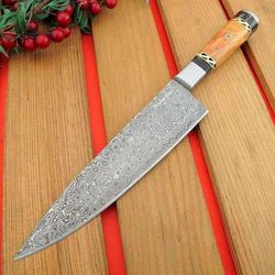 damascus knives-13" inches beautiful olive wood handle damascus chef knife