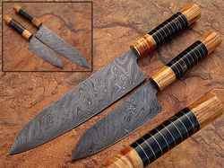 damascus chef knives- beautiful olive wood & buffalo horn handle chef kitchen knife