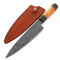 damascus knives custom handmade-13" inches olive & rose wood handle chef knife