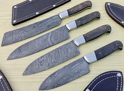 custom handmade damascus steel 4 chef knives /kitchen knives