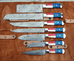 custom handmade damascus steel 7 chef knives /kitchen knives