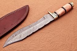 handmade damascus steel hunting knife beautiful colored camel bone handle hunting knife