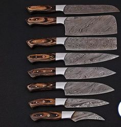 custom handmade damascus steel chef & kitchen knives set