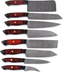 custom handmade damascus steel chef & kitchen knives set 8 pcs