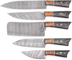 5 pcs handmade damascus steel chef & kitchen knives set