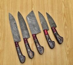 hand forged damascus steel kitchen & chef knives set 5 pcs