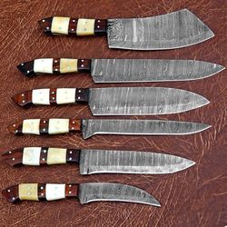 custom handmade chef kitchen knives set damascus steel blade