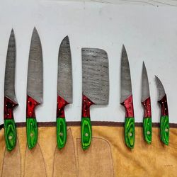 custom gorged damascus steel chef & kitchen knife set 7 pcs
