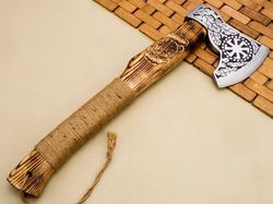 handmade carbon steel viking axe, hunting axe, camping axe with leather sheath