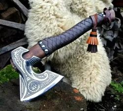 custom hand forged carbon steel blade bearded viking axe - hunting axe camping axe