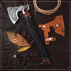 custom handmade viking axe battle ready axe hand forged carbon steel with sheath