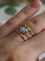 Adjustable ring, Pressed forget me not flower resizable ring, Gold stainless steel ring