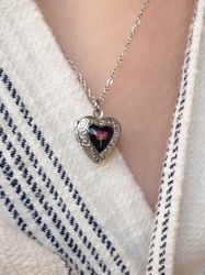 Pressed alyssum flower locket, Real flower small heart locket, Silver stainless steel necklace