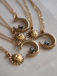 Sun and moon necklaces, Pressed flower necklaces, Real dry flower steel necklaces