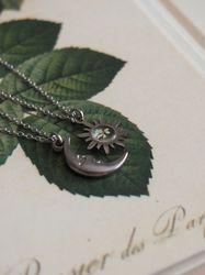 Sun and moon necklaces, Pressed flower necklaces, Real dry flower silver steel necklaces