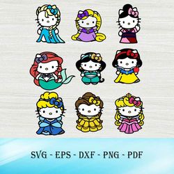 Hello Kitty Disney Princess SVG, Hello Kitty Lovers, Disney Princess SVG