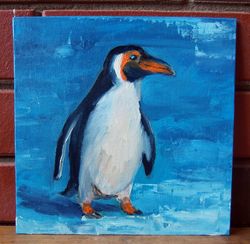 Penguin on ice and snow background oil painting on canvas original Antarctic arctic artwork