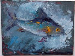 Tuna fish colorful impasto oil painting - original handmade 6x8