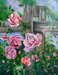 Oil painting of flowers. Roses painting on canvas