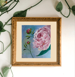 Oil painting of flowers. Soft pink peony