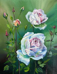 Oil painting of flowers. White roses