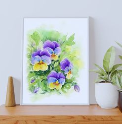Wall Art Pansy Flower Watercolor Painting Prints