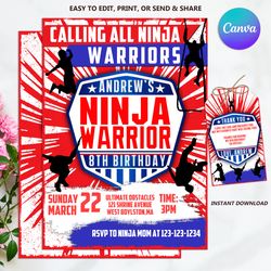 Ninja Warrior Invitation, American Ninja Birthday, Ninja Warrior Party, Ninja Invitations, Ninja Printable Invite, Ninja