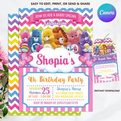 Care Bears Birthday Invitation, Birthday Party Invitation, Party Invitation, Care Bears Invitation