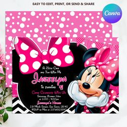 Editable Light Pink Minnie Mouse Birthday Invitation, Girls Birthday Invitation, Printable Invitation, Pink Minnie
