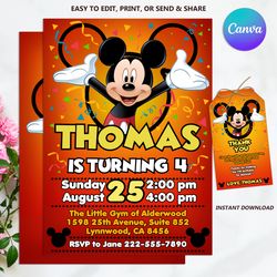 Mickey Mouse Birthday Invite, Birthday Invitation Mickey, Oh Twodles I'm two Micky, Birthday Boy Mickey Invitation