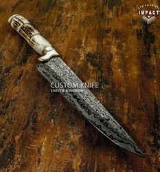 1 of a kind custom damascus chef knife Stag Antler