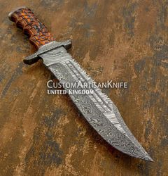 Hand Crafted custom Damascus Fuller Art Bowie knife