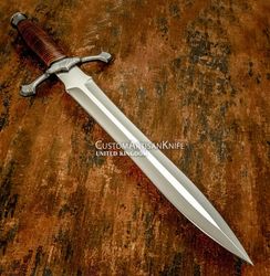 Custom Art viking sword dagger knife Stacked Leather Handle Damascus Guard