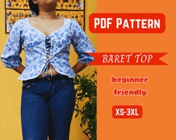 Tie Front Top Sewing Pattern, Woman Casual Blouse, DIY Fashion, PDF Pattern, Easy to Sew