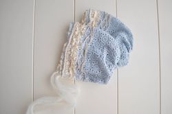 Newborn girl lace blue and beige bonnet photo prop