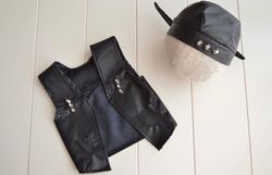 Newborn boy leather vest and bandana . biker outfit photo prop