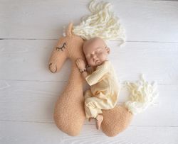 Beige horse newborn posing pillow photo prop. Newborn posing toy. First picture prop . Photography stuff for newborn