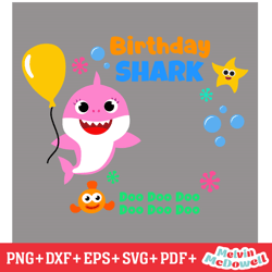 birthday baby shark pink balloon doo doo svg, baby shark svg, digital download