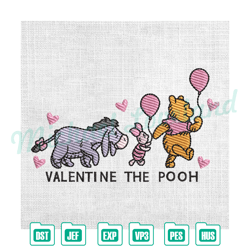 winnie the pooh friends valentine balloon embroidery , embroidery design file, digital embroidery