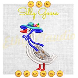 silly goose funny duck wearing hat embroidery ,digital embroidery,embroidery file