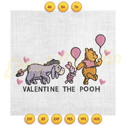 winnie the pooh friends valentine balloon embroidery ,digital embroidery, embroidery file